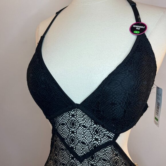 Rene Rofe Lingerie Women's Black Netted One-Piece Bodysuit - Size Large - NWT - Picture 2 of 4